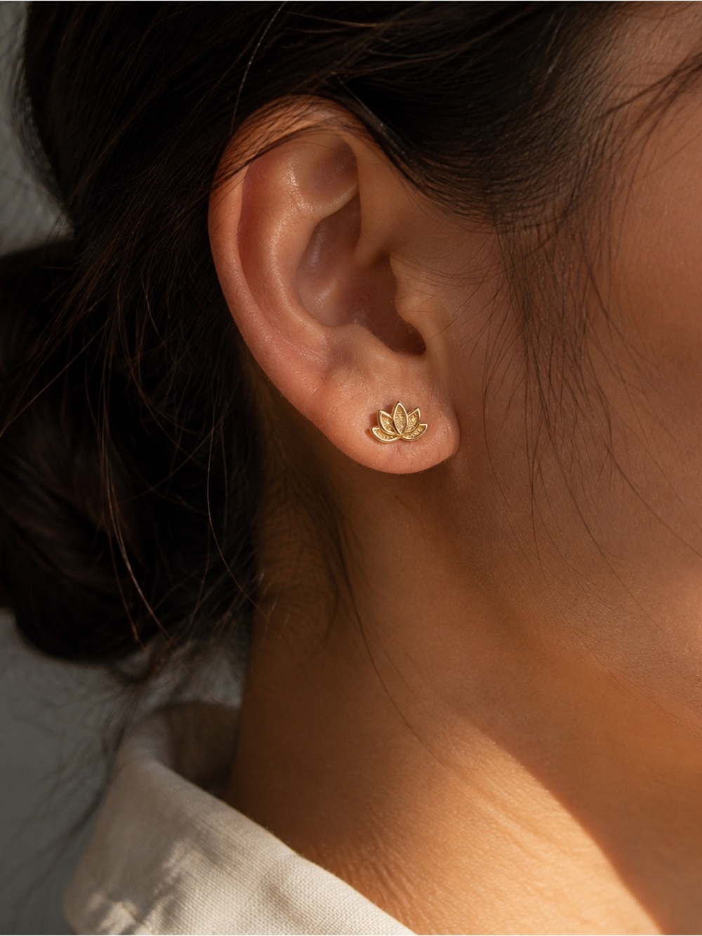 Gold Lotus Stud Earrings - Minimal Women's Jewelry